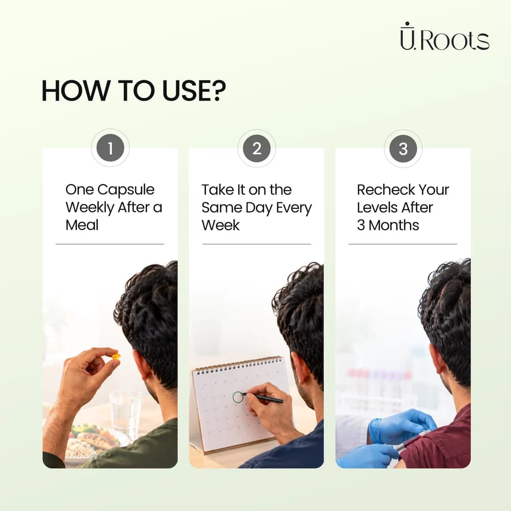 URoots Gemline-D3 | Vitamin D3 Supplement | Follicle Strengthening | 4 Capsules | Men & Women