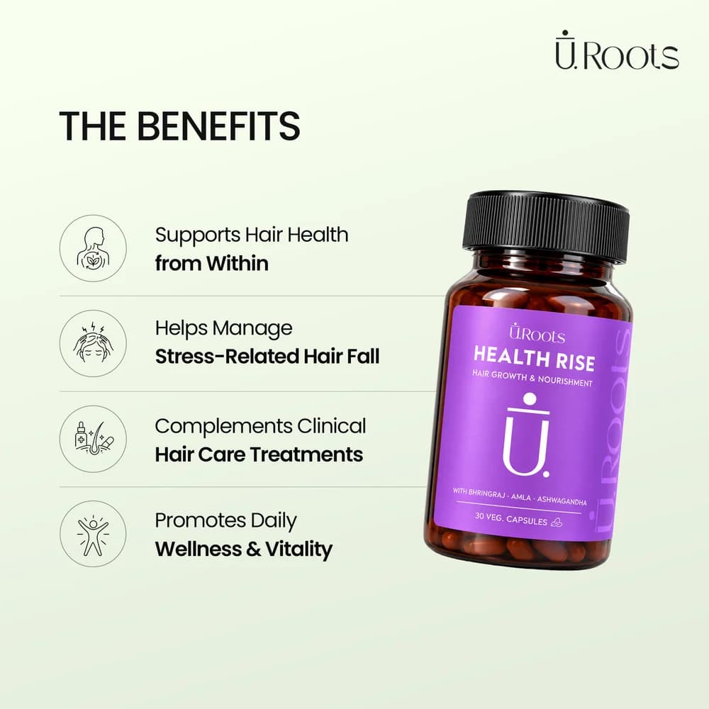 URoots Health Rise | Hair Growth Capsules | Ayurvedic Botanical Formula | 30 Pack | Men & Women