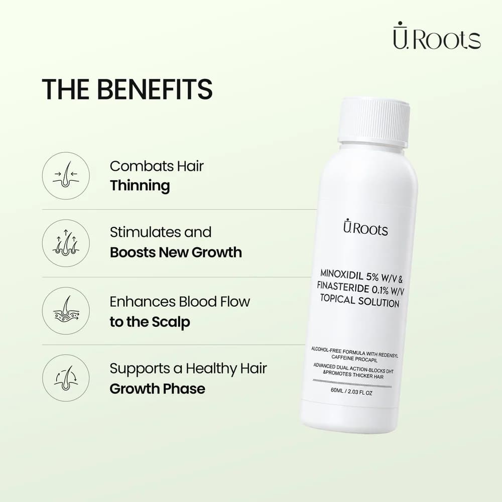 URoots 5F+ | Minoxidil 5% + Finasteride 0.1% Hair Loss Solution | 60ml | For Men