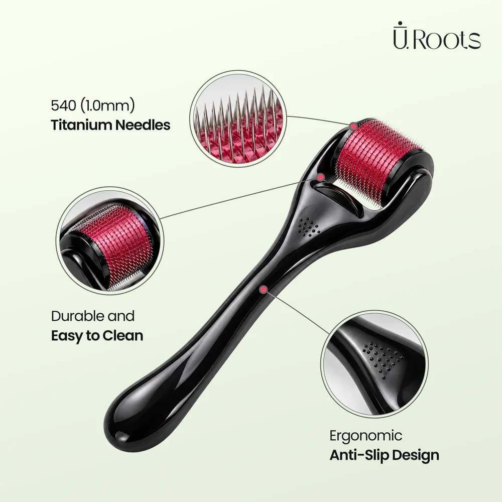 URoots Scalp Activation Roller | Dermaroller | 1.0mm Titanium Microneedles | For Men