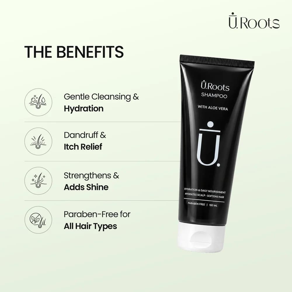 URoots Hair Loss Shampoo | Hydrating + Scalp Soothing | Sulphate & Paraben-Free | 100ml | Men & Women