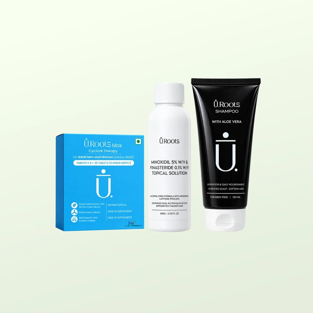 URoots Hair Density Kit | Shampoo + Serum + Supplement | 3-Piece | Men & Women