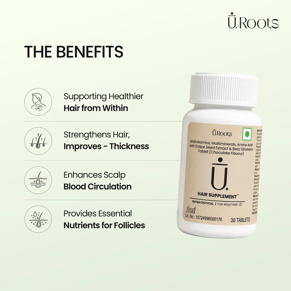 URoots Hair Growth Multivitamin | DHT Control + Biotin | 30 Tablets | Men & Women
